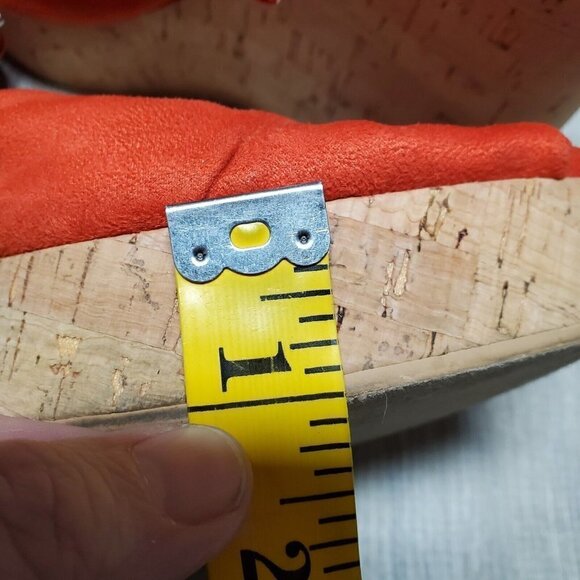 BP Women's Faux Suede Ankle Strap Orange Cork Wedge Heels Open Toe Shoes Sz 10M - Picture 11 of 16